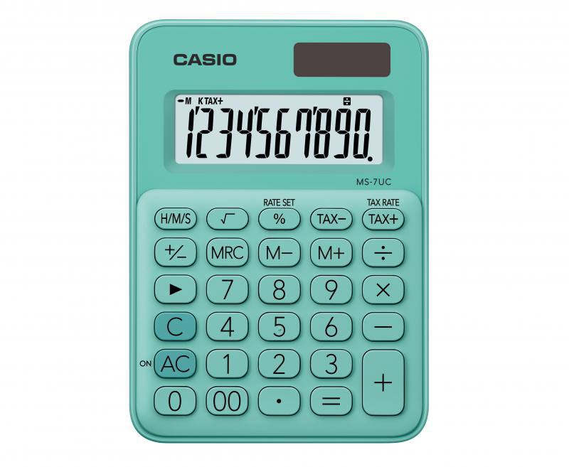 PTYTEC Computer Shop - Calculadora CASIO de Mesa compacta de 10 Digitos,  TAX para calculo de impuestos, Verde Pastel