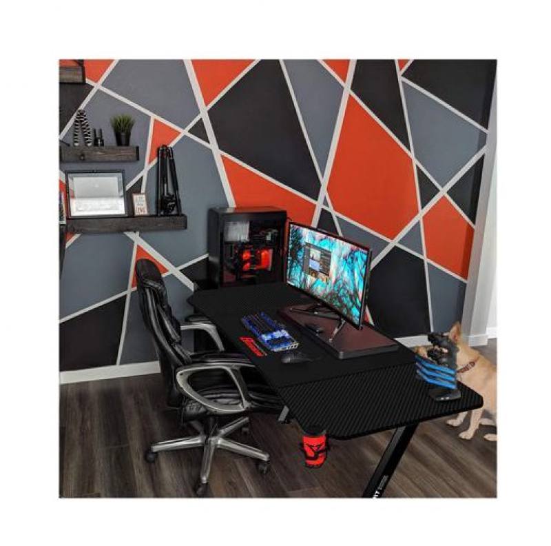 PTYTEC Computer Shop - Escritorio Gaming Homall de 63, Diseño en Z,  Incluye Mouse Pad, porta vasos y gancho para auriculares